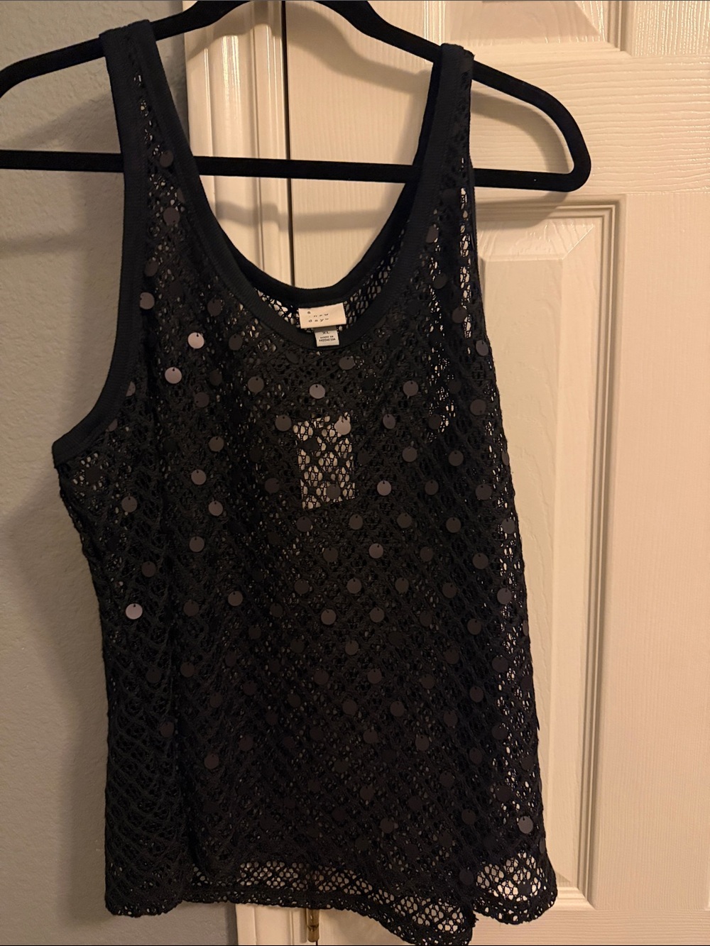 a new day Black Crochet Sequin Tank Top